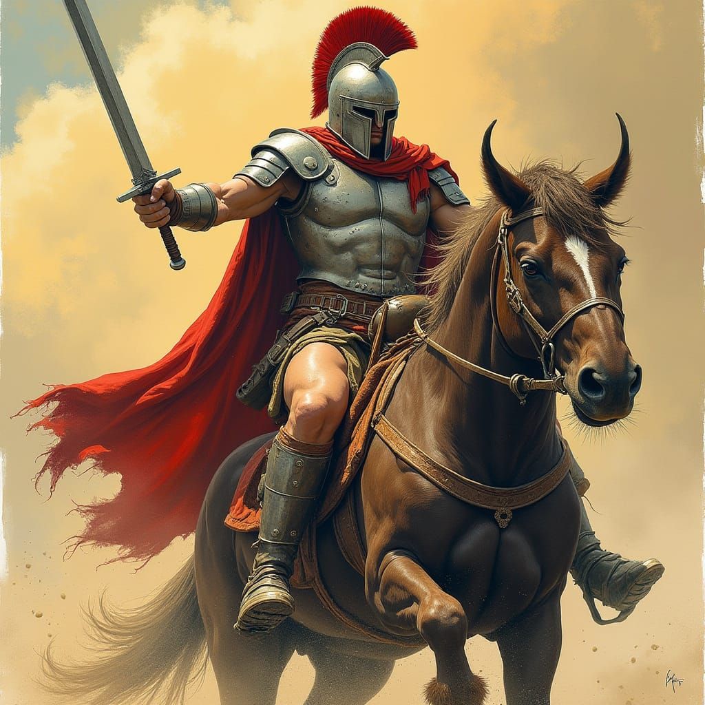 Spartan Warrior Pushes Foe Down Rocky Cliff in Dramatic Styl...