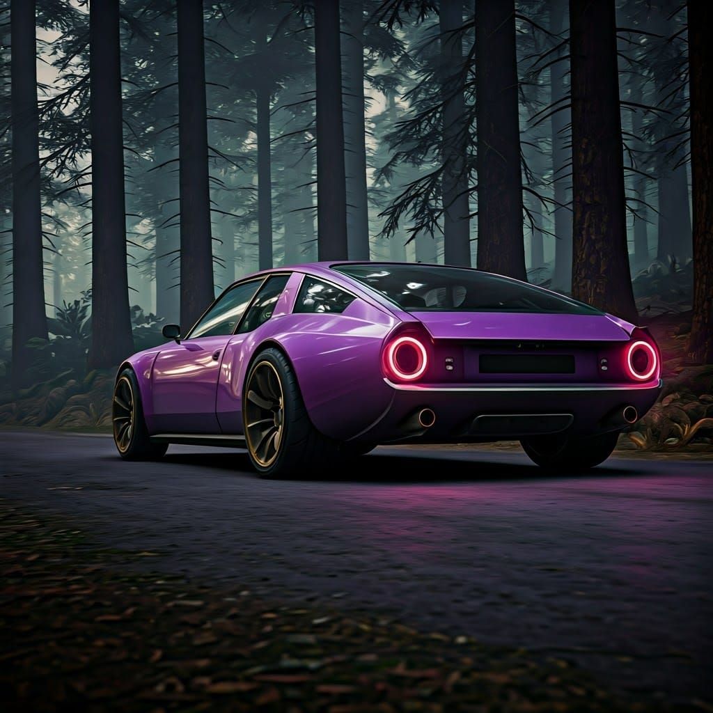 Cyberpunk Citroën CX Drifting in a Futuristic Forest