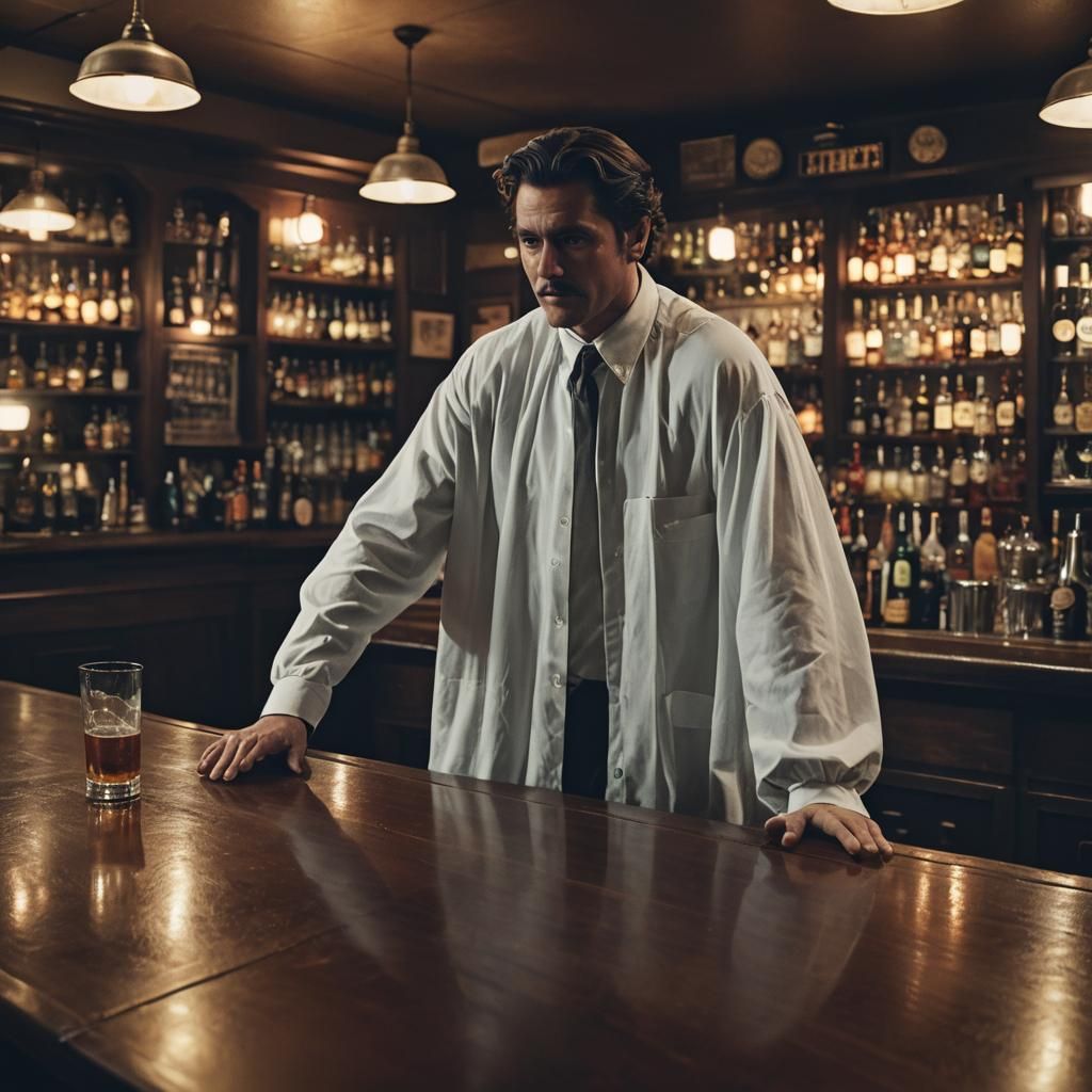 Dramatic Film Still: Bartender in Shock