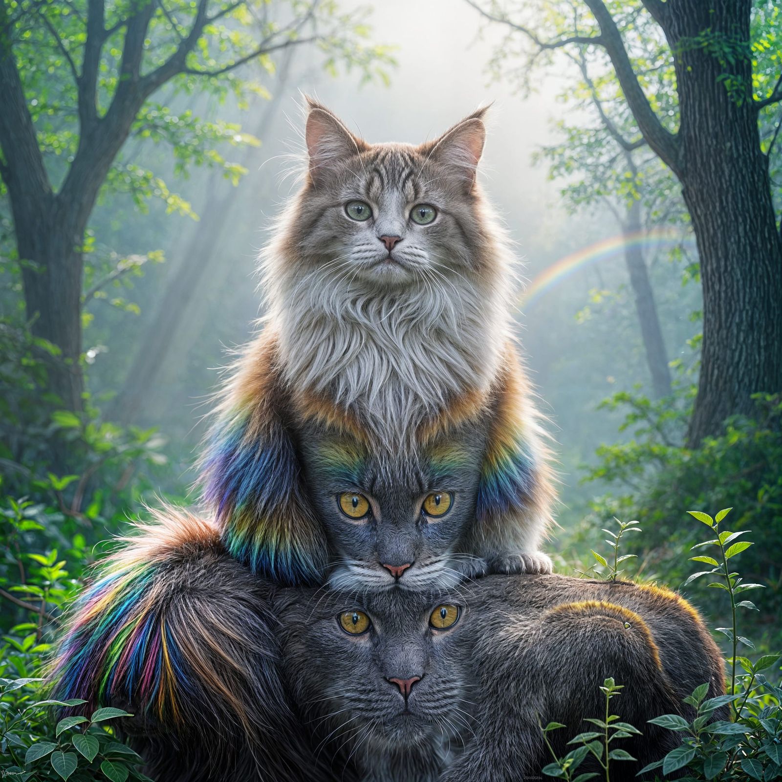 Vibrant Rainbow Cat Art