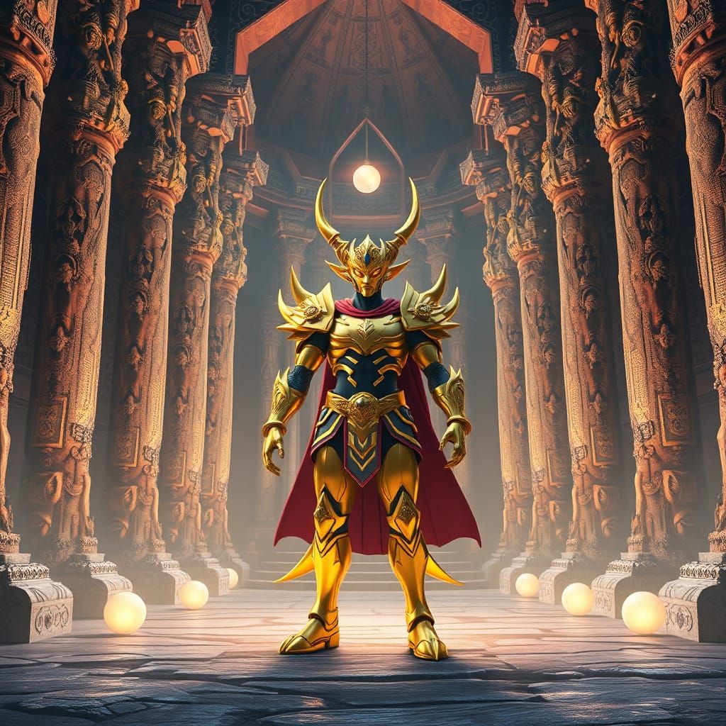 Heroic Robot in Ancient Temple: 3D Anime Art