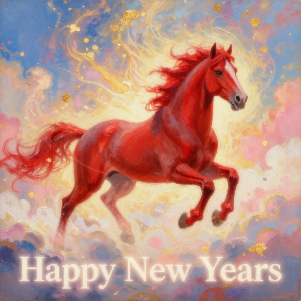Vibrant New Year Oil Painting: Majestic Horse of Light