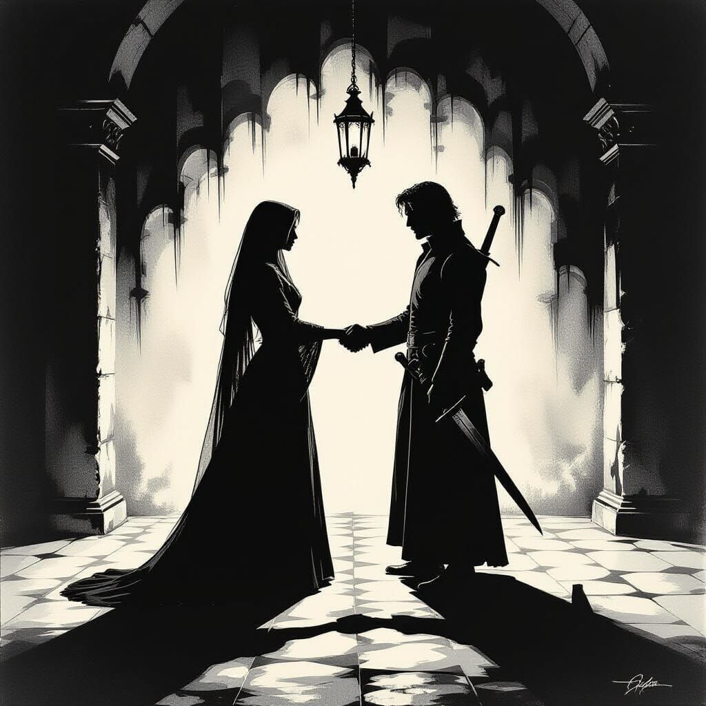 Secret Pact in Dim Chamber with Hidden Dagger