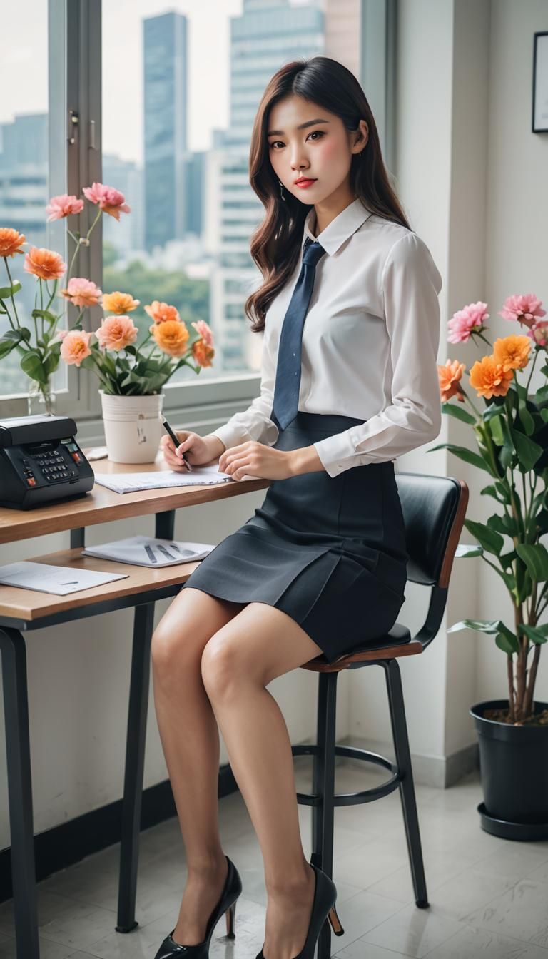 Elegant Asian Office Professional at Her Desk