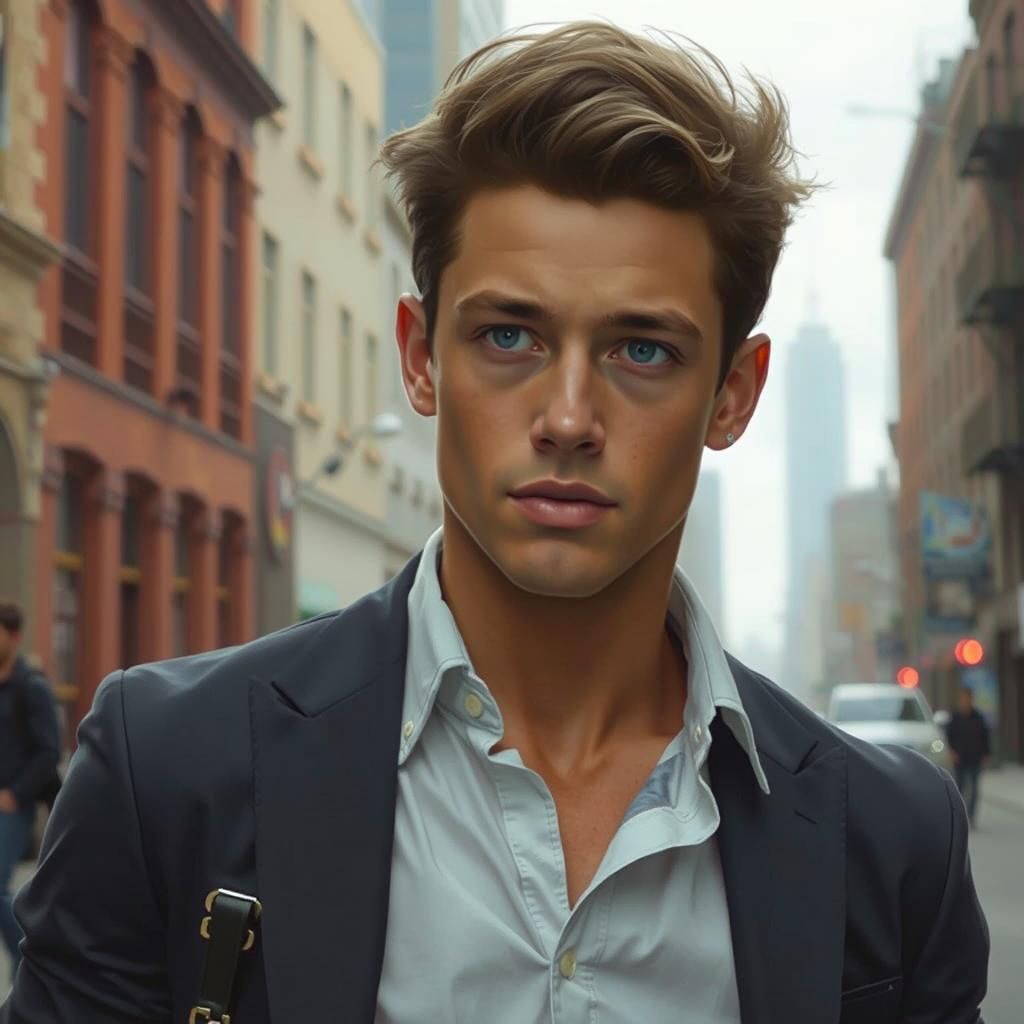 Photorealistic Portrait of Aiden in Urban Alleyway