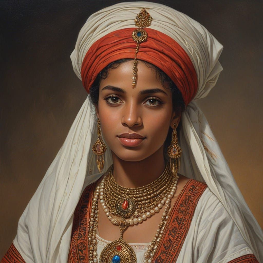 Eritrean Tigre Woman Portrait in Rubens Oil Style