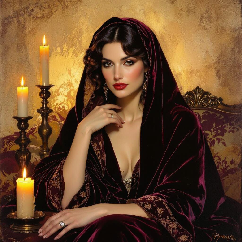 Woman in Velvet: Romanticism with Expressive Strokes