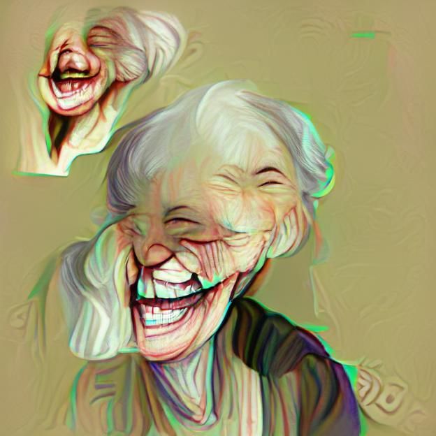 Eerie Portrait of a Laughing Old Woman