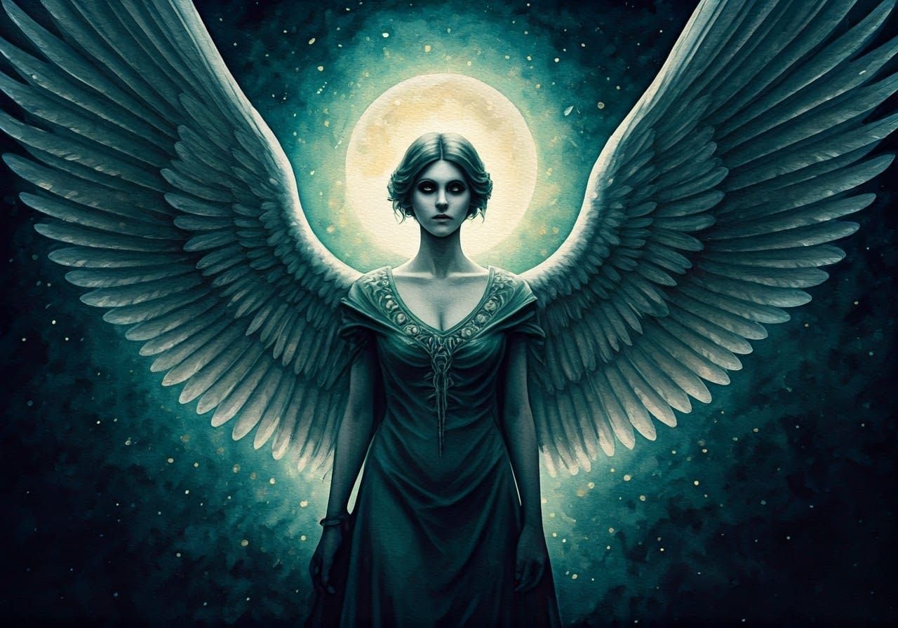 Whimsical Gothic Earth Angel in Serene Landscape Watercolor ...