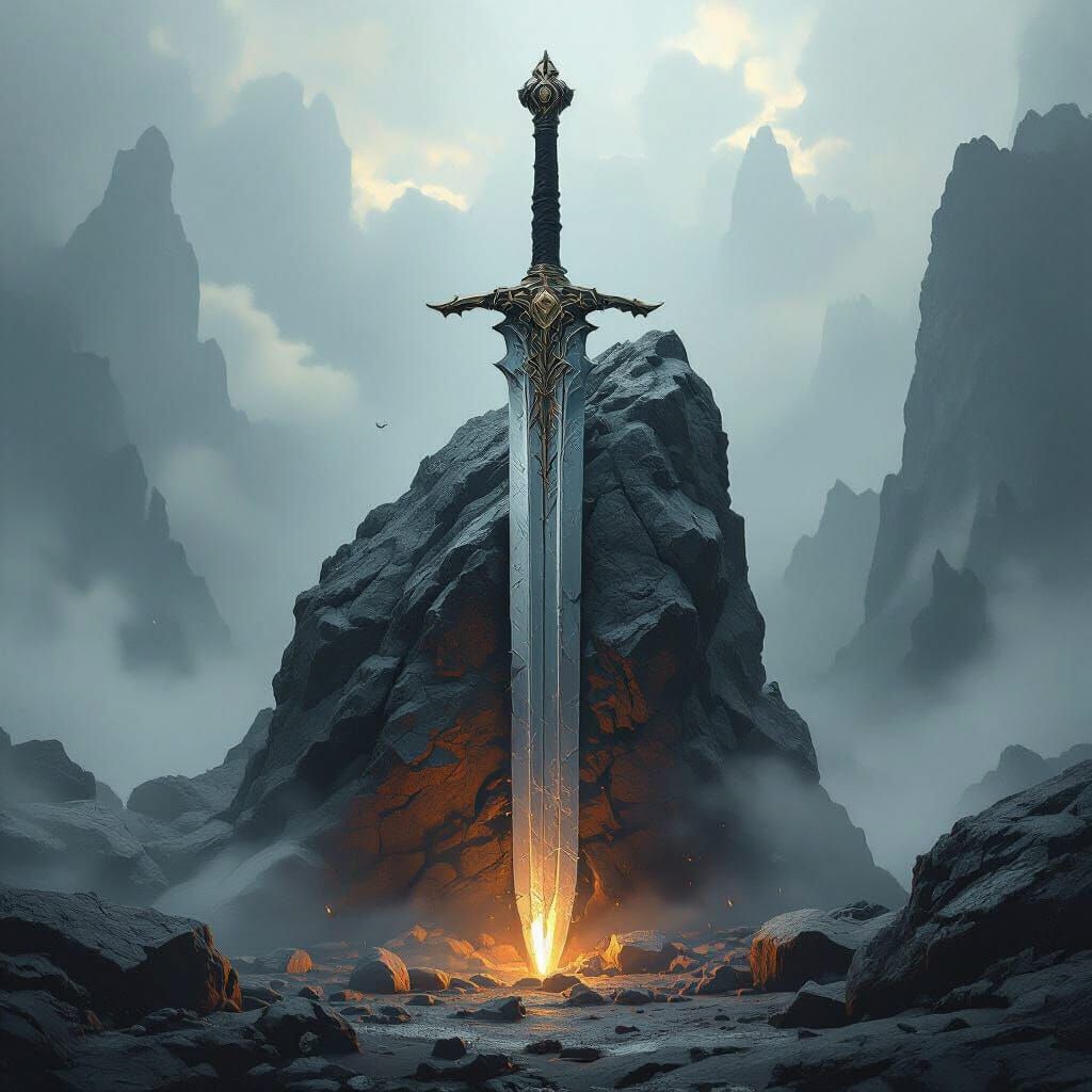 Mystical Sword in Stone, Dramatic Lighting
