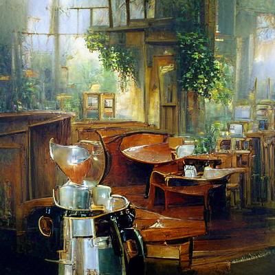 Cafe Scene in Oil Painting Style