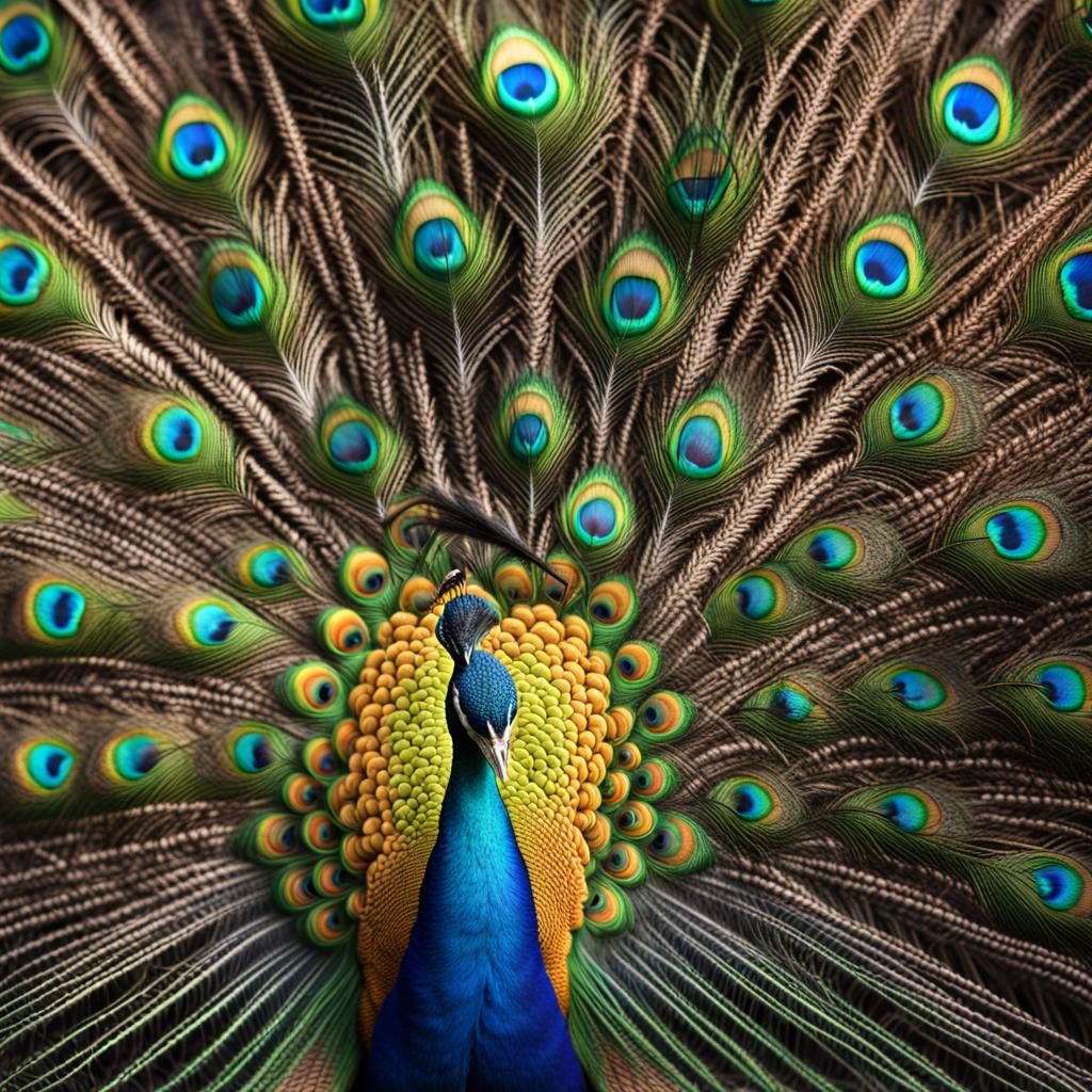 Rainbow Peacock in Hyperrealistic Detail