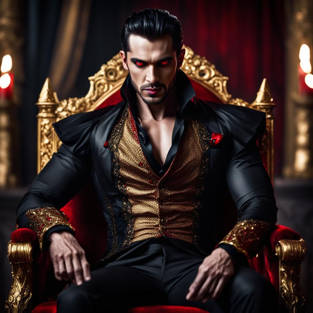 Vampire King on Throne with Red Eyes
