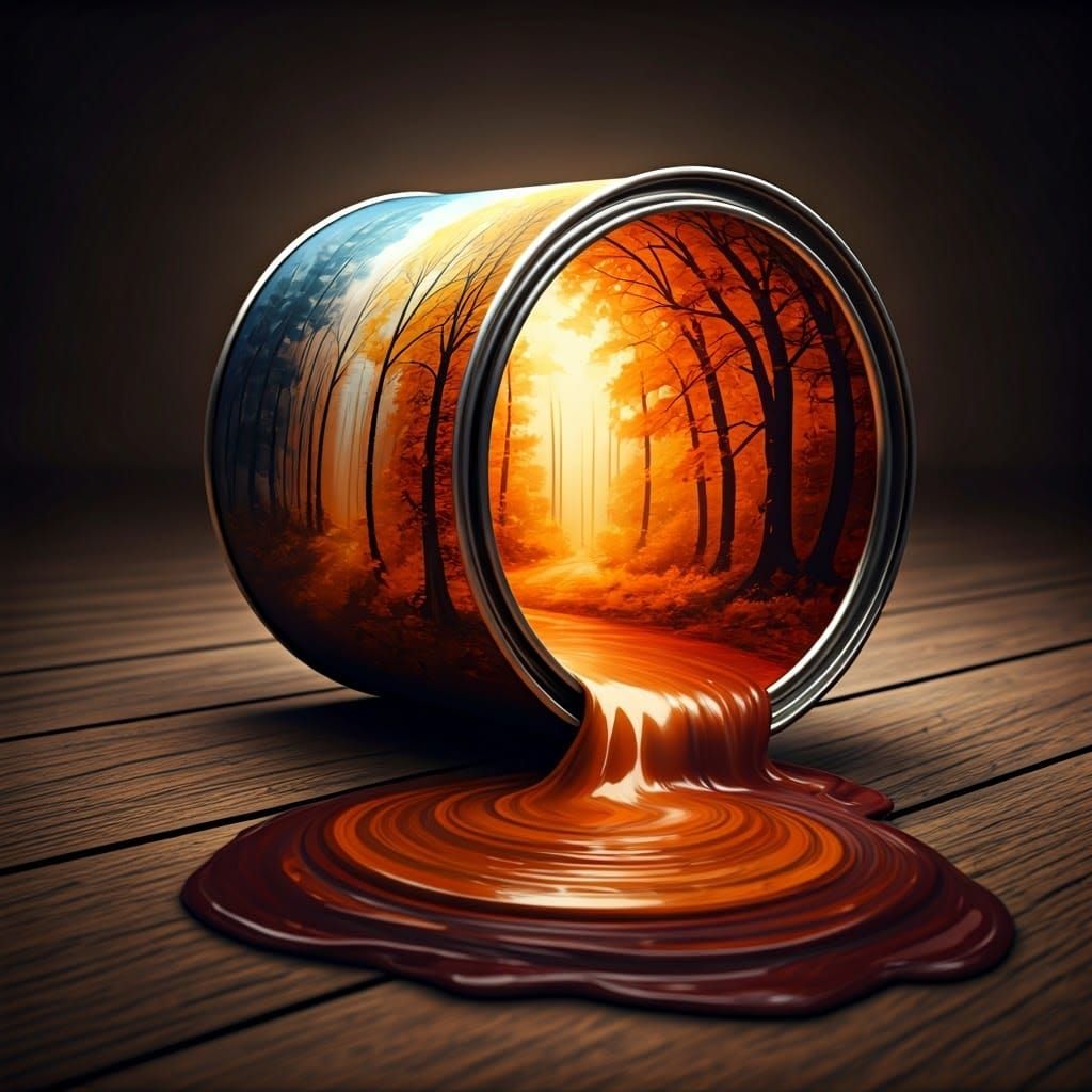 Autumn Scene Erupts from Paint Can as Digital Art