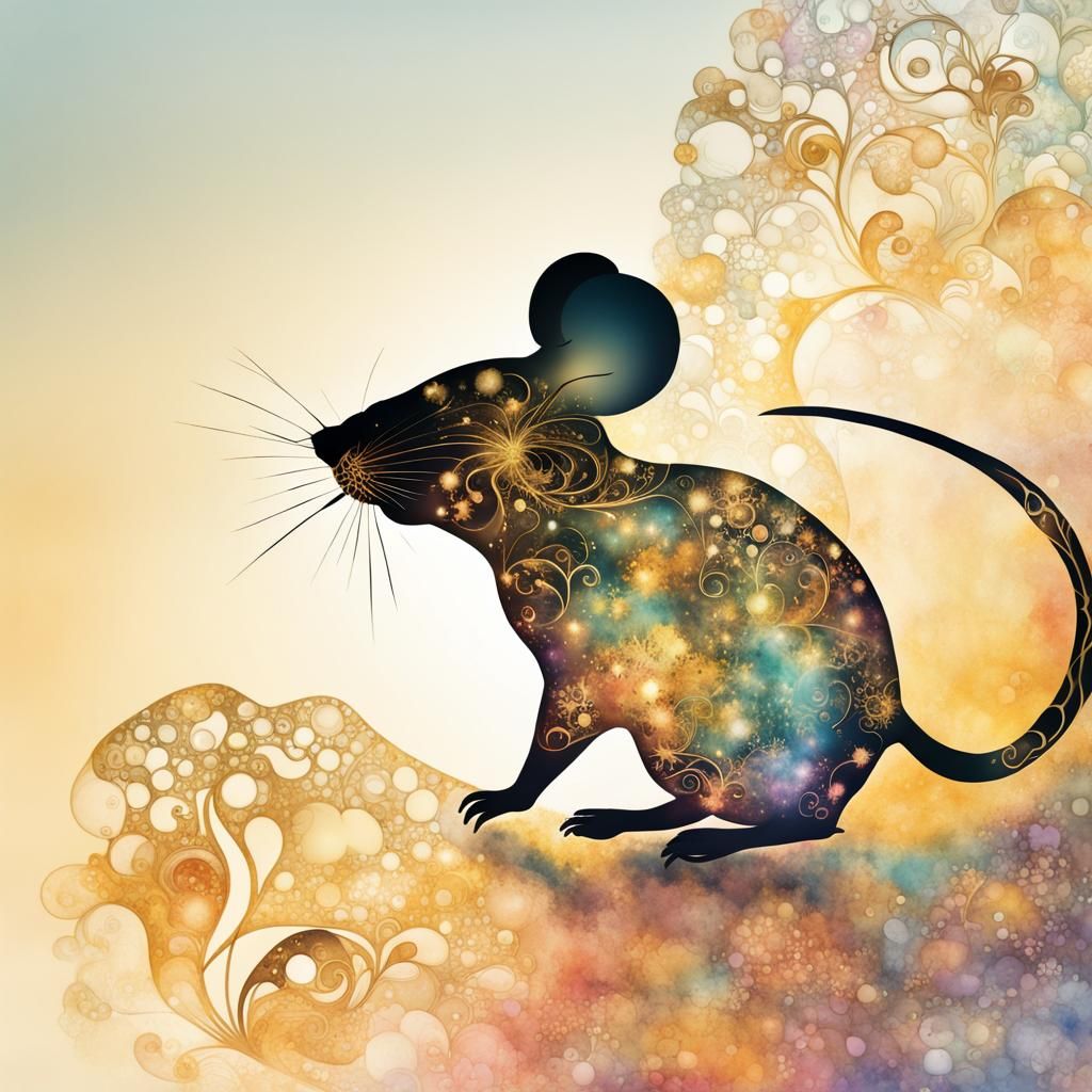 Mouse Silhouette Double Exposure in Watercolor Style