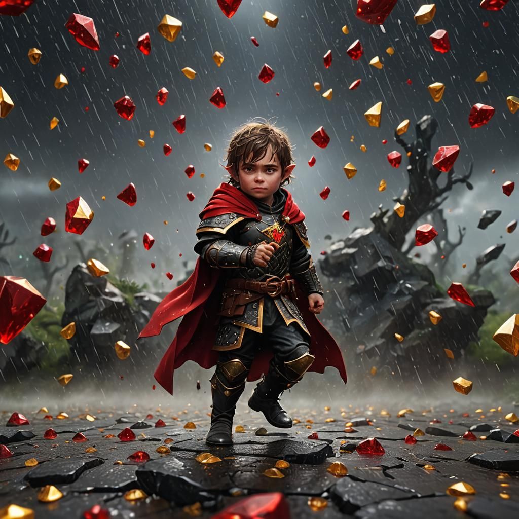 Halfling Celebrates Gemstone Rain: Detailed Matte Painting