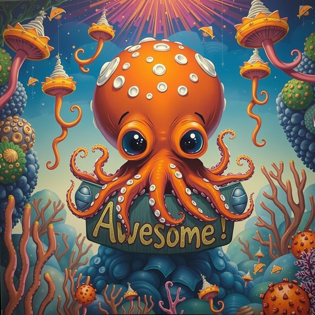 Vibrant Orange Octopus Displays Enthusiasm with Colorful Sig...