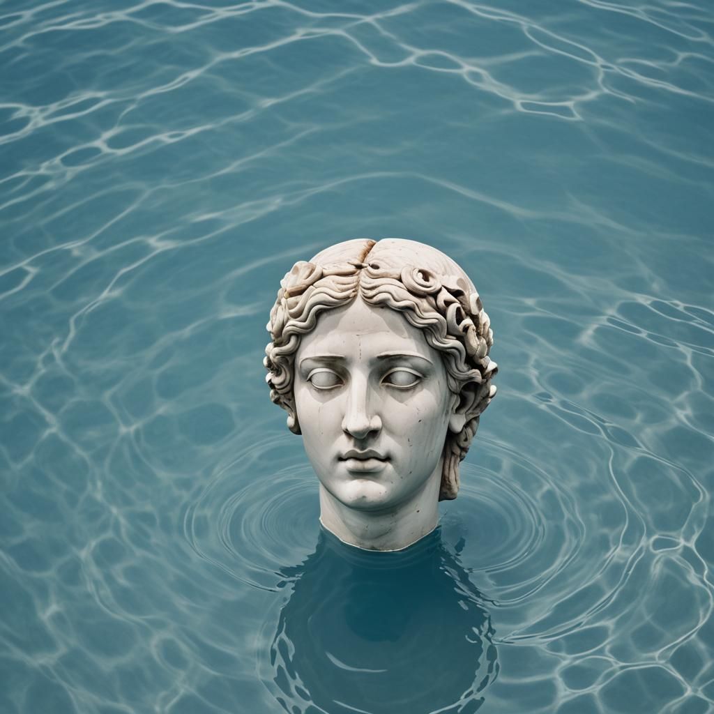 Minimalist Ivory Greek Muse in Blue Ocean