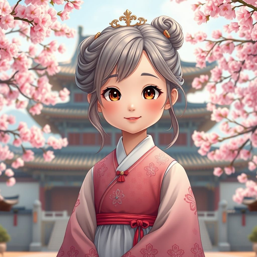 Korean Princess in Traditional Hanbok Anime Portrait