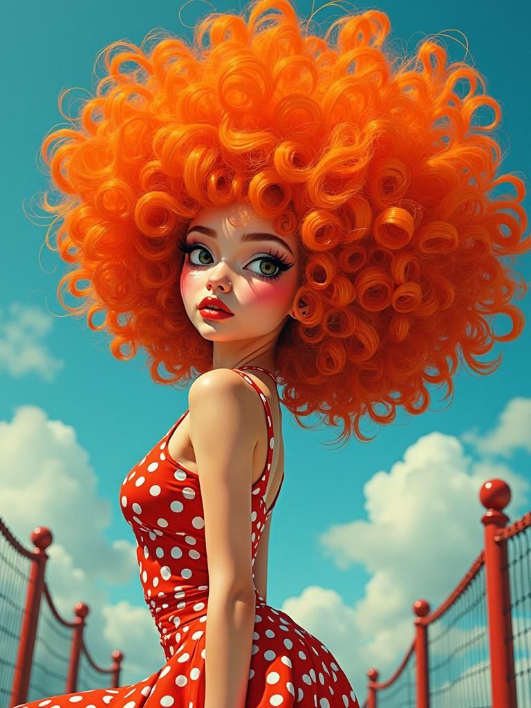 Vibrant Woman with Orange Hair in Pop Surrealism