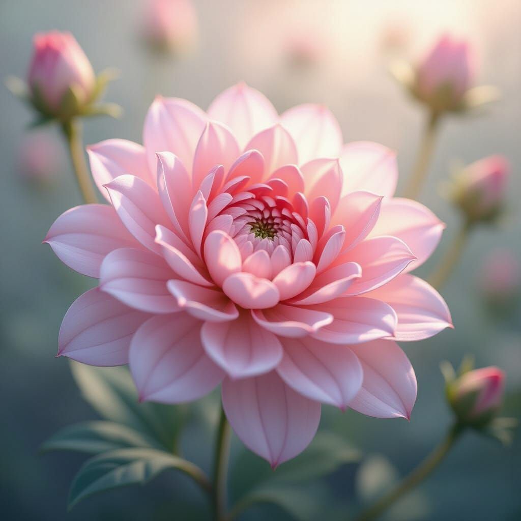 Ethereal Pink Flower in a Fantasy Landscape