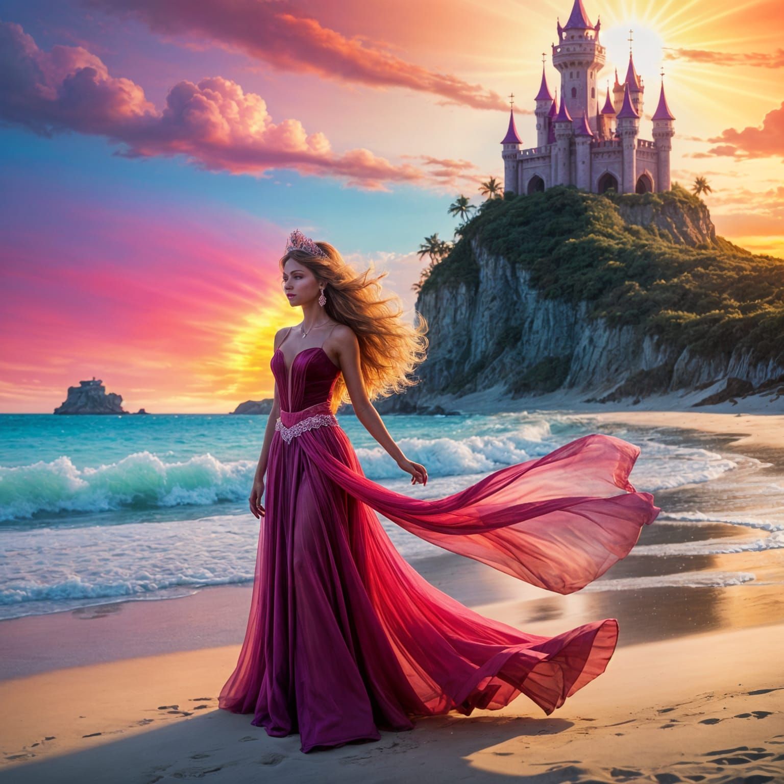 Princess with Tower Hair on a Beach
