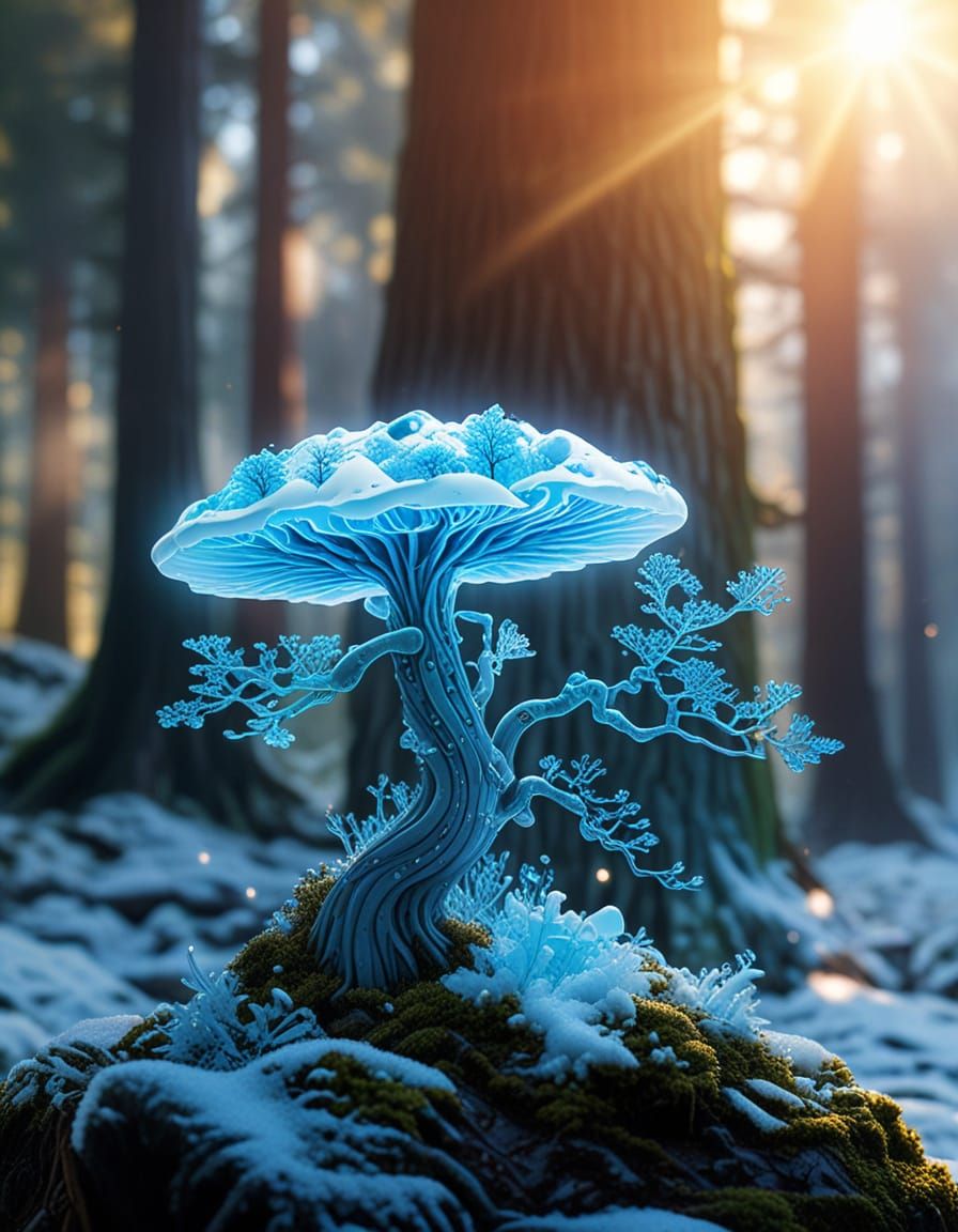 Enchanted Ice Bonsai Blooms in Whimsical Winter Wonderland