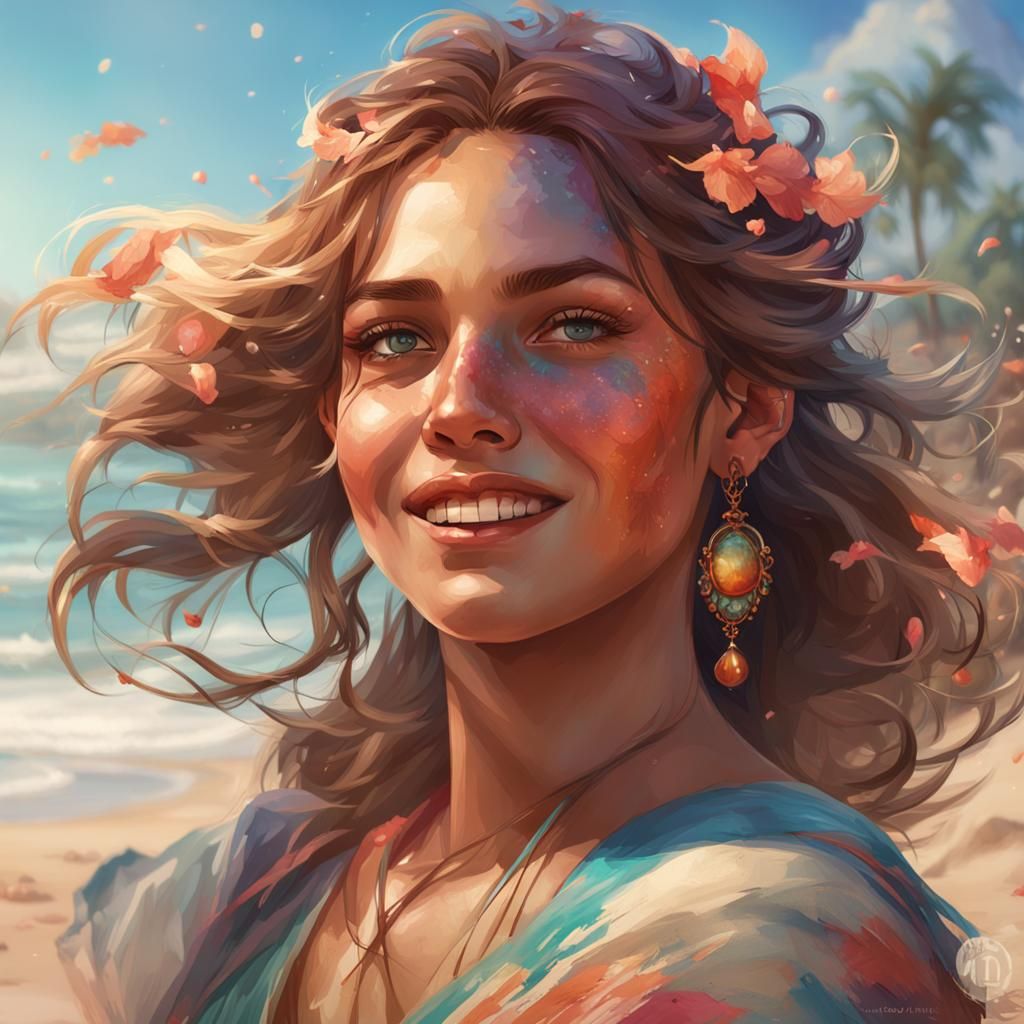 Radiant Beach Beauty Portrait in Hyperdetailed Style