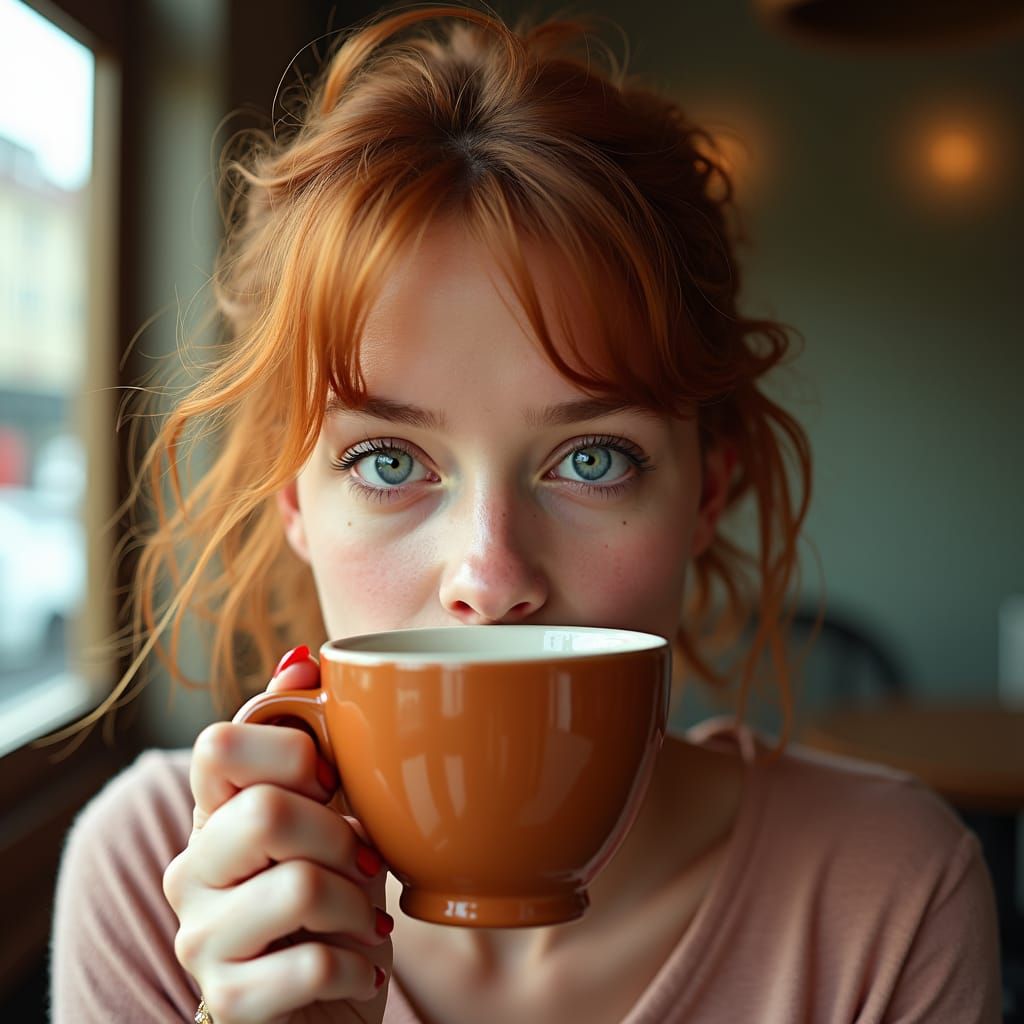 Young Woman with Blue Eyes and Red Nails