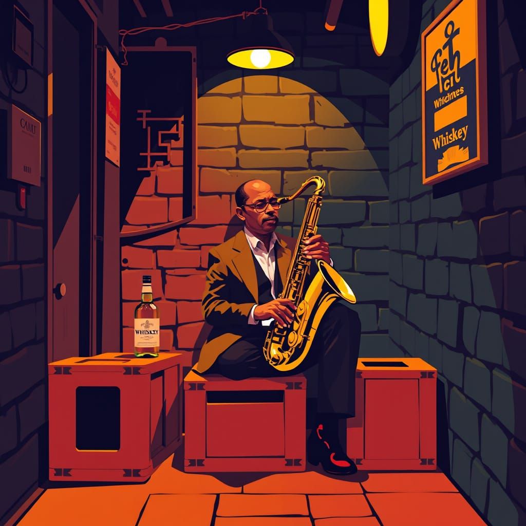 Saxophone Player in Dim Speakeasy: Pop Art Style