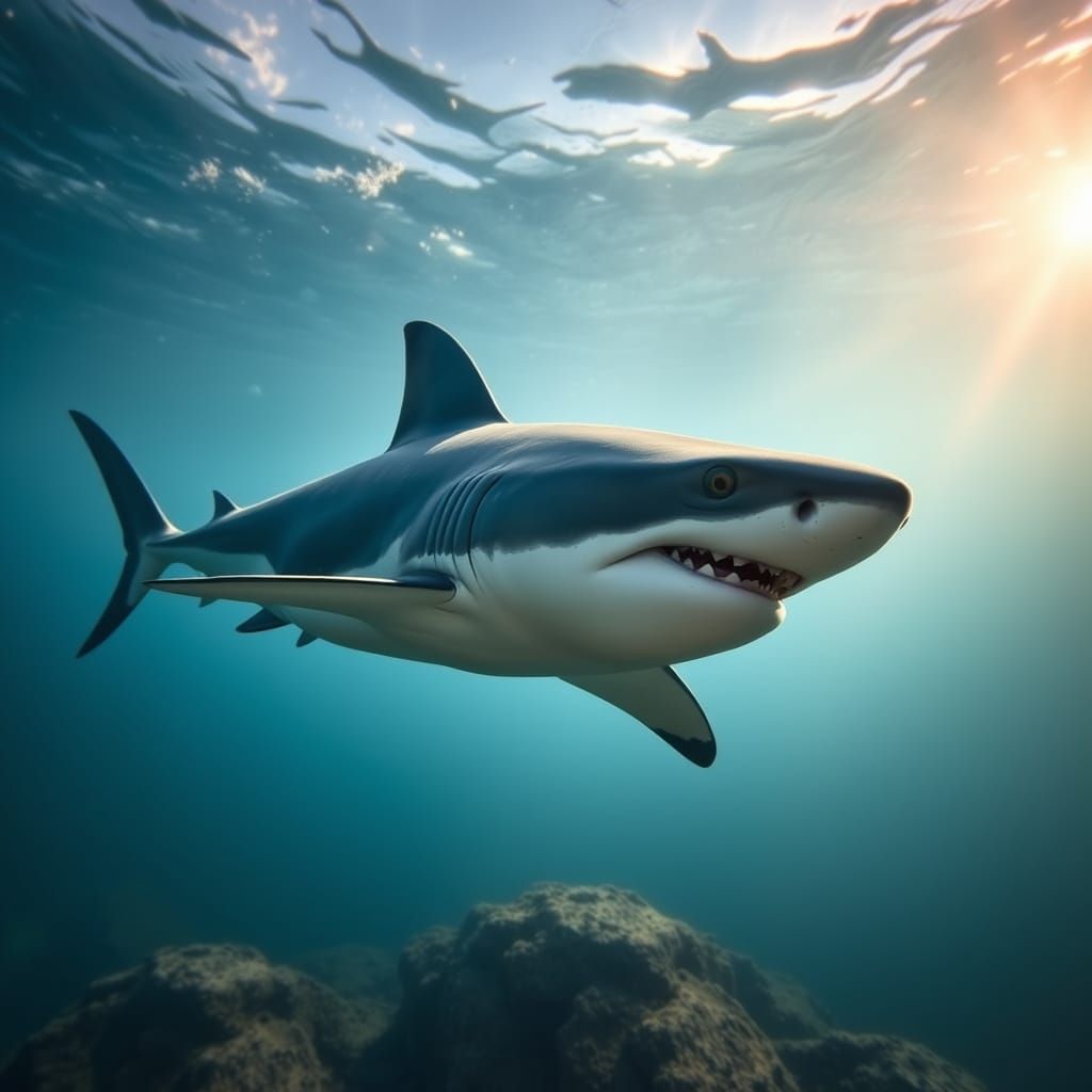 A Majestic Shark in a Deep Blue Ocean