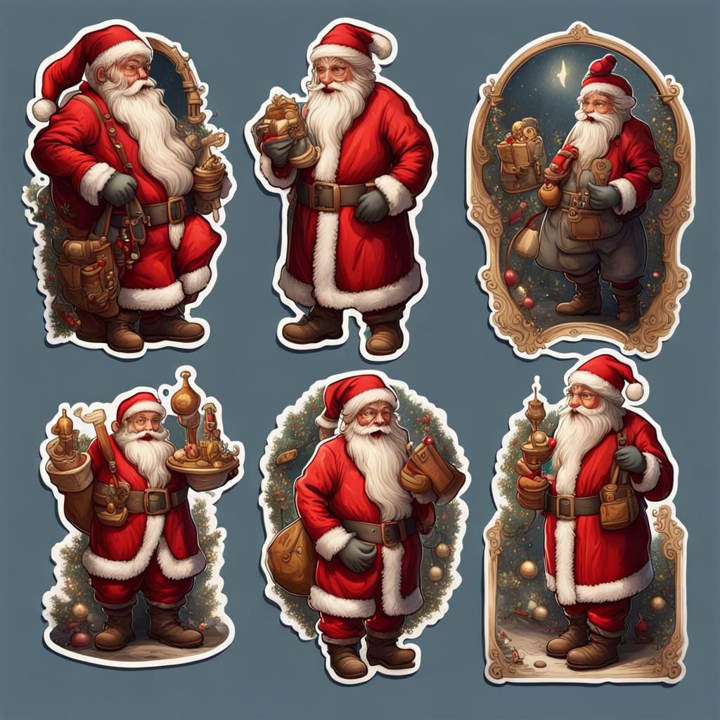 Vintage Santa Claus Stickers, Detailed Matte Painting