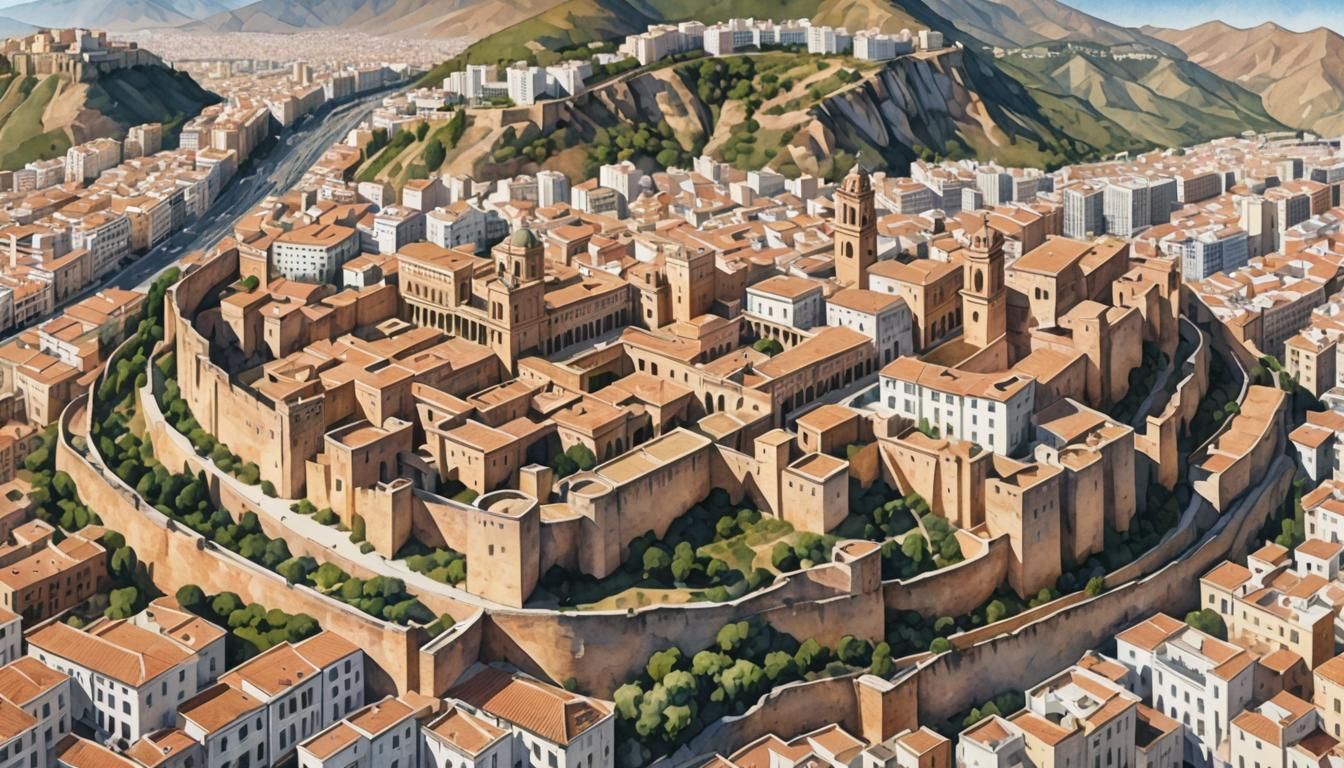 Malaga City: Isometric Watercolor Painting