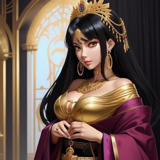 Anime Style Portrait of Woman with Gold Jewelry