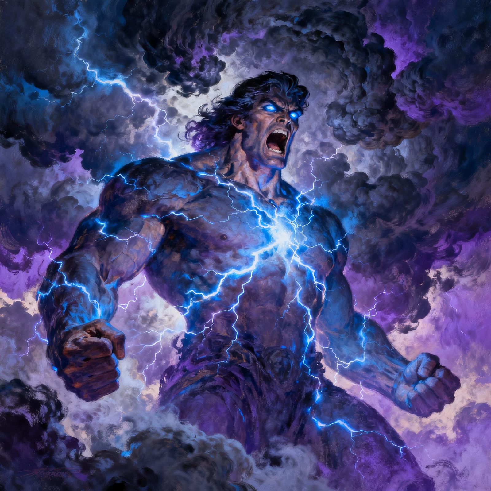 Colossal Thunder Man in Epic Fantasy Art Style