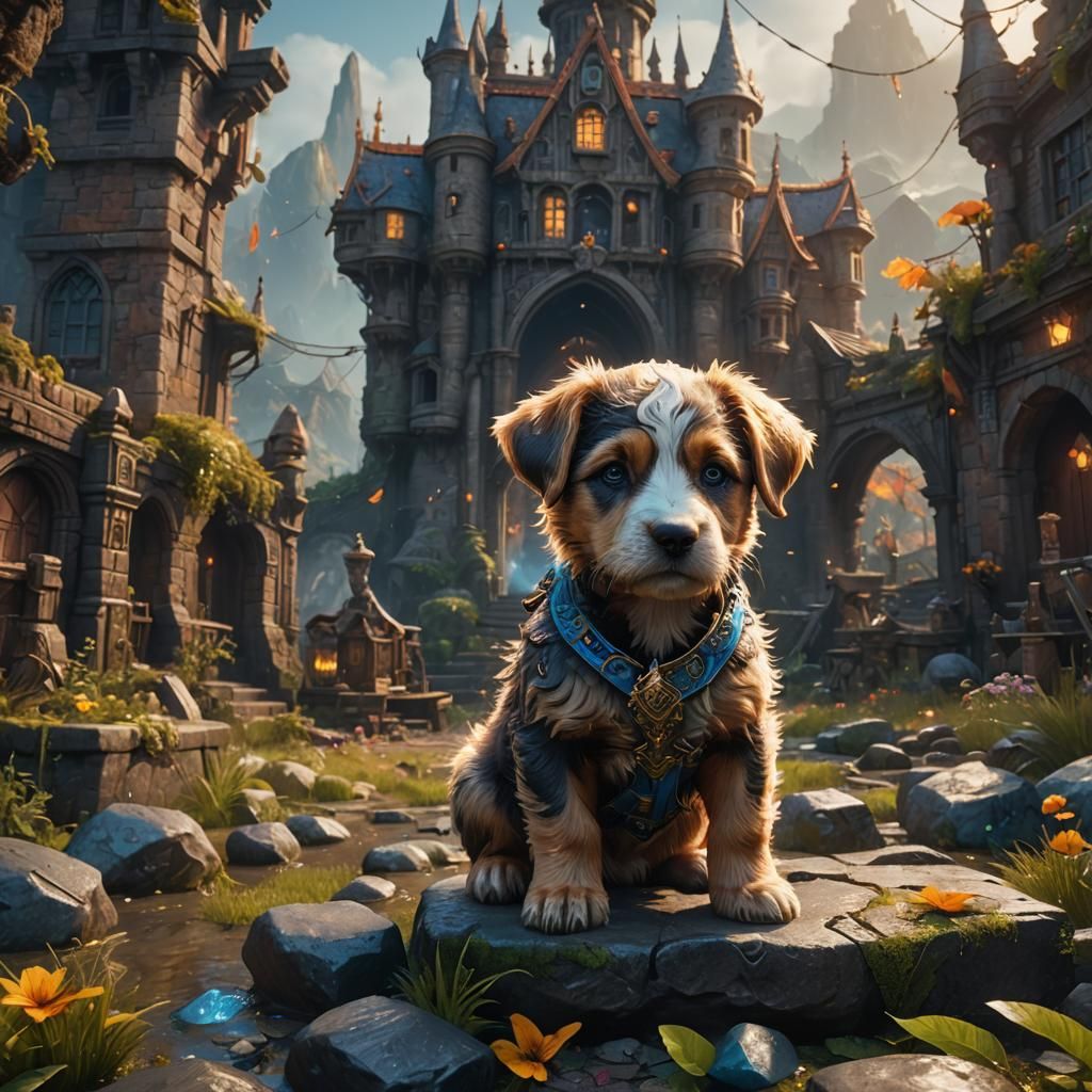 Fantastical Puppy with Sparkling Eyes, Digital Art