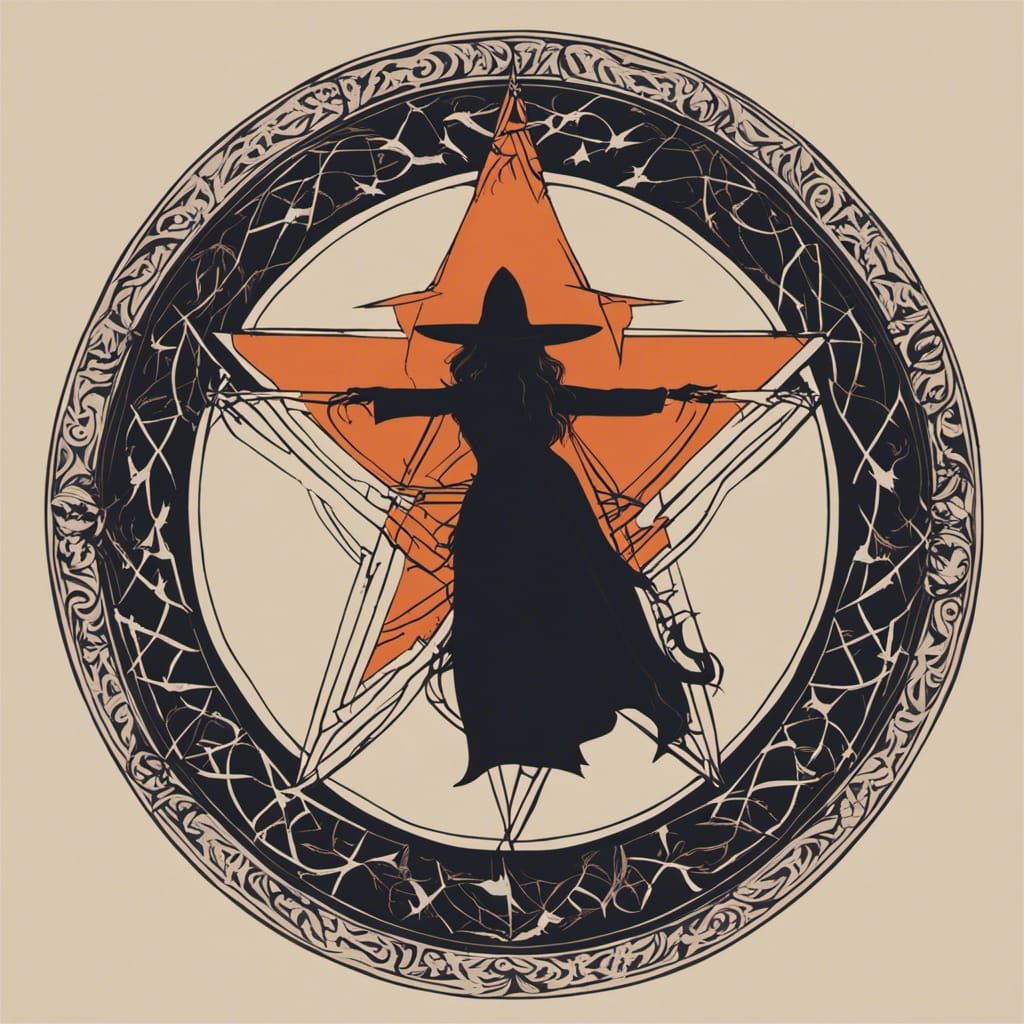 Minimalist Witch Drawing a Pentagram, Studio Photo