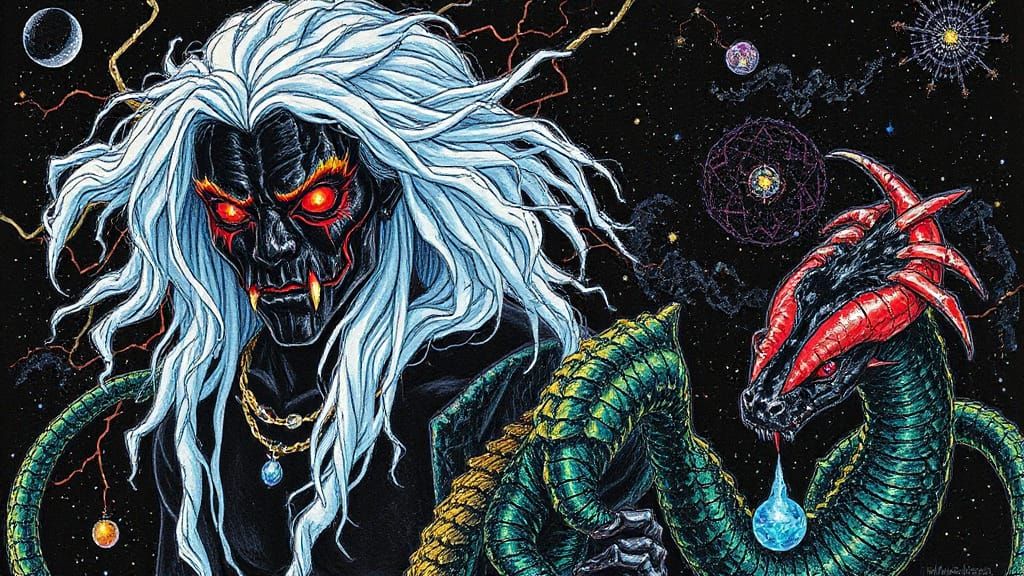 Cosmic Deity in Psychedelic Sci-Fi Style