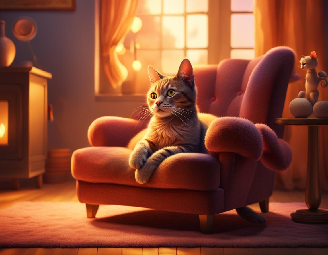 Cozy Evening: Cat in Whimsical Interior