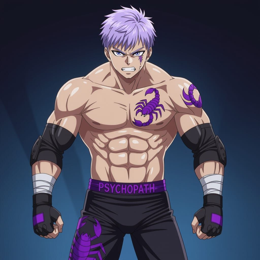 Anime Wrestler with Purple Scorpion Tattoo