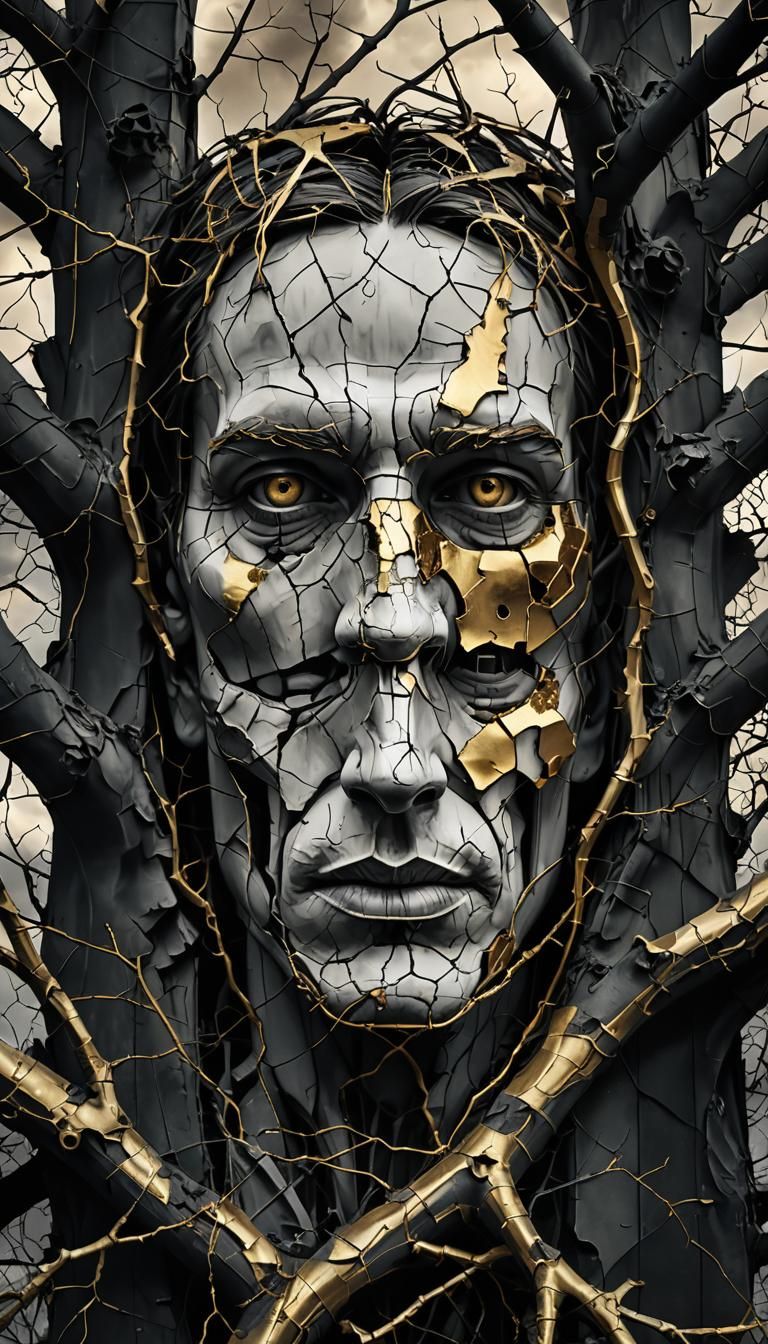 Surreal Cracked Face in Avant-Garde Digital Art