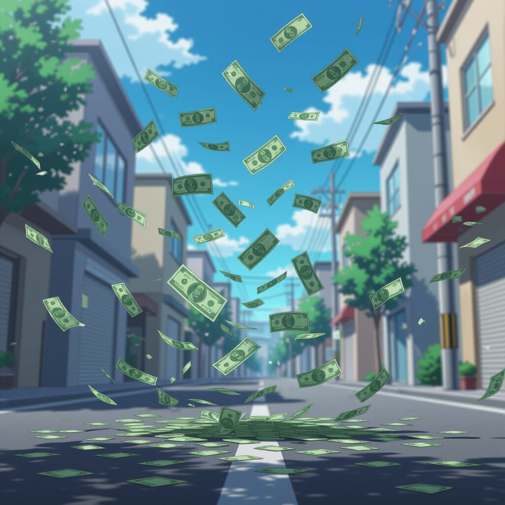 Metallic Money Falls Down Anime Street