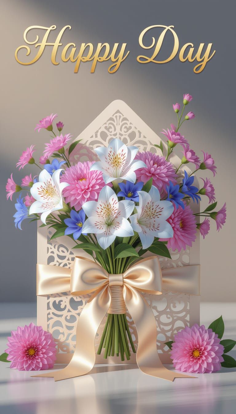 Luxury Wedding Invitation Card with Floral Accents in 3D Ren...