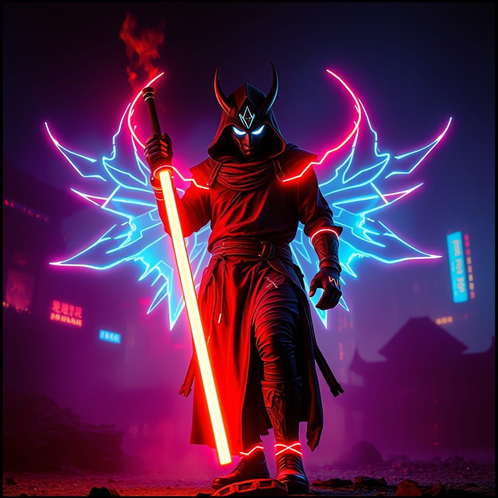 Epic Fantasy Warrior in Neon Hues