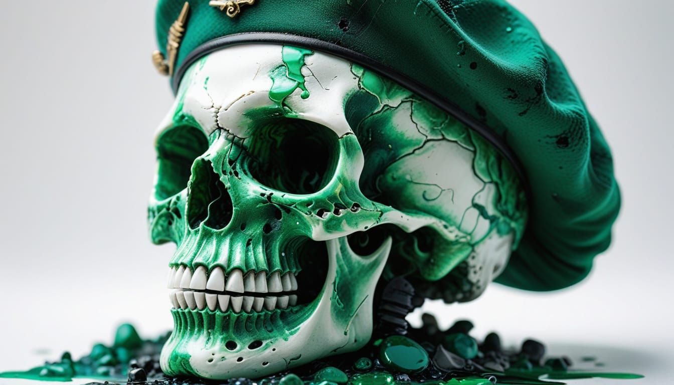Green Beret Skull in Alcohol Ink Style