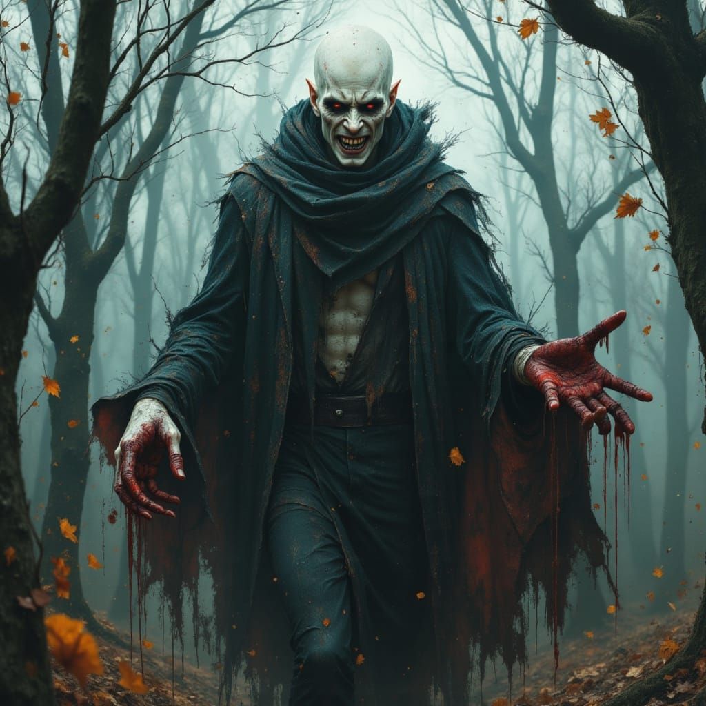 Eerie Vampire Prowls Spooky Wooded Park