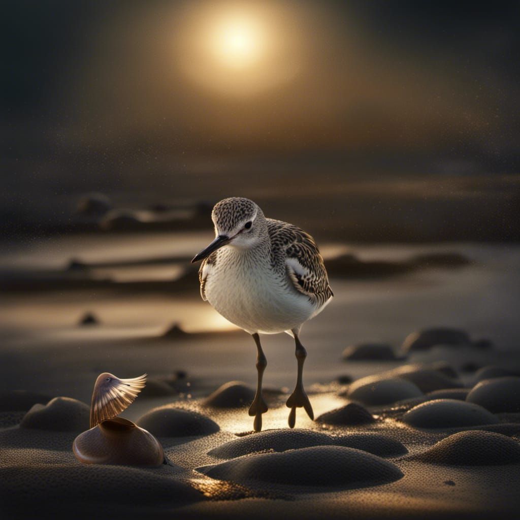 Photorealistic Sandpiper Bird Hunting at Sunset