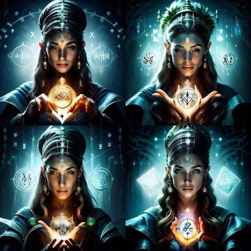 Enchanting Sorceress Portrait with Glowing Runes
