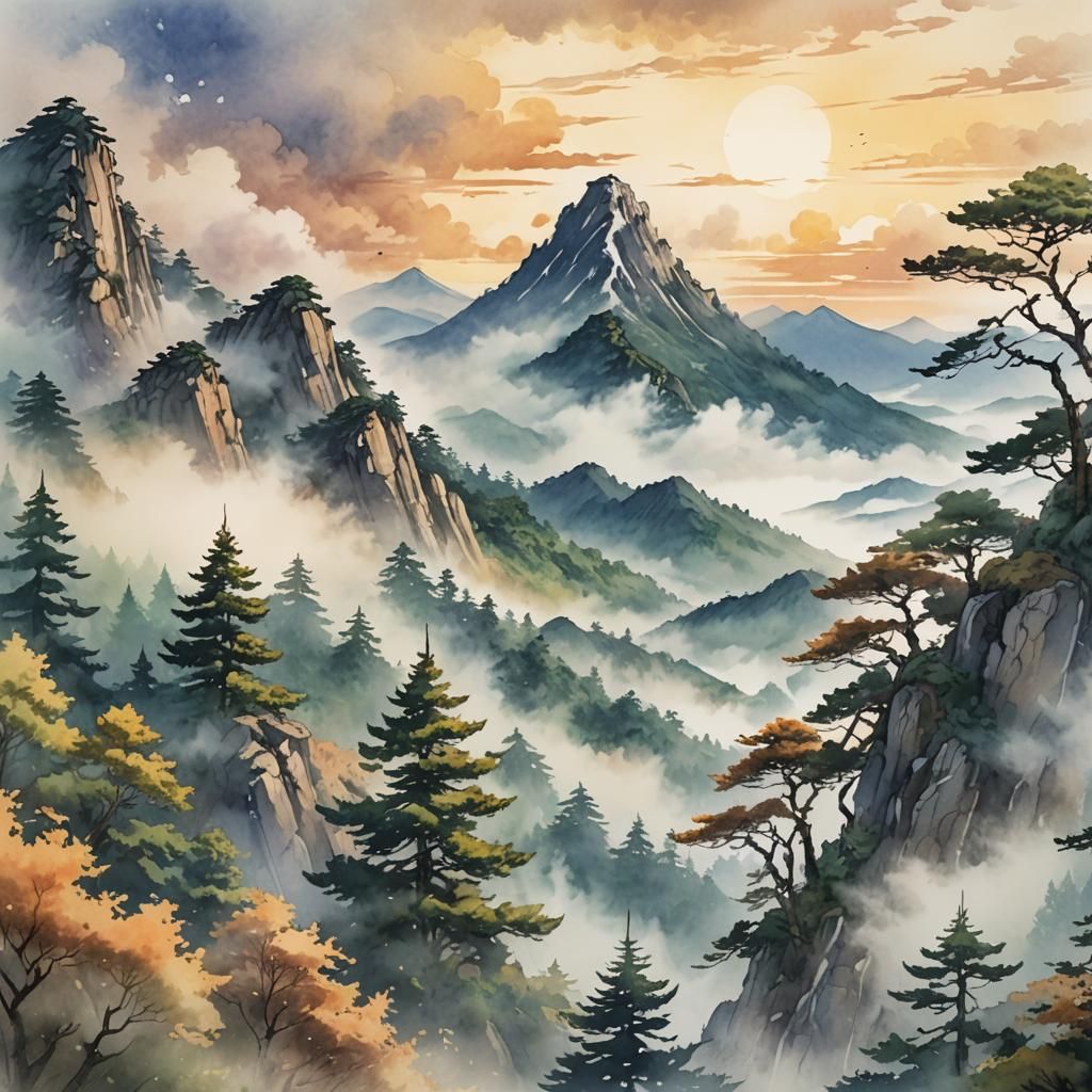 Misty Anime Landscape with Golden Light