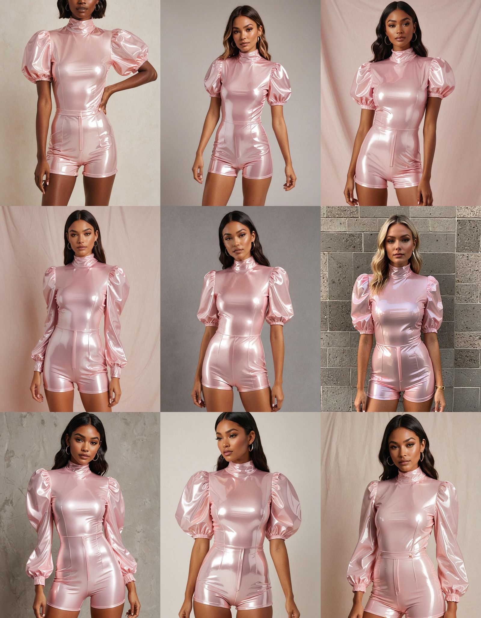 Woman in Shiny Pink Plastic Romper